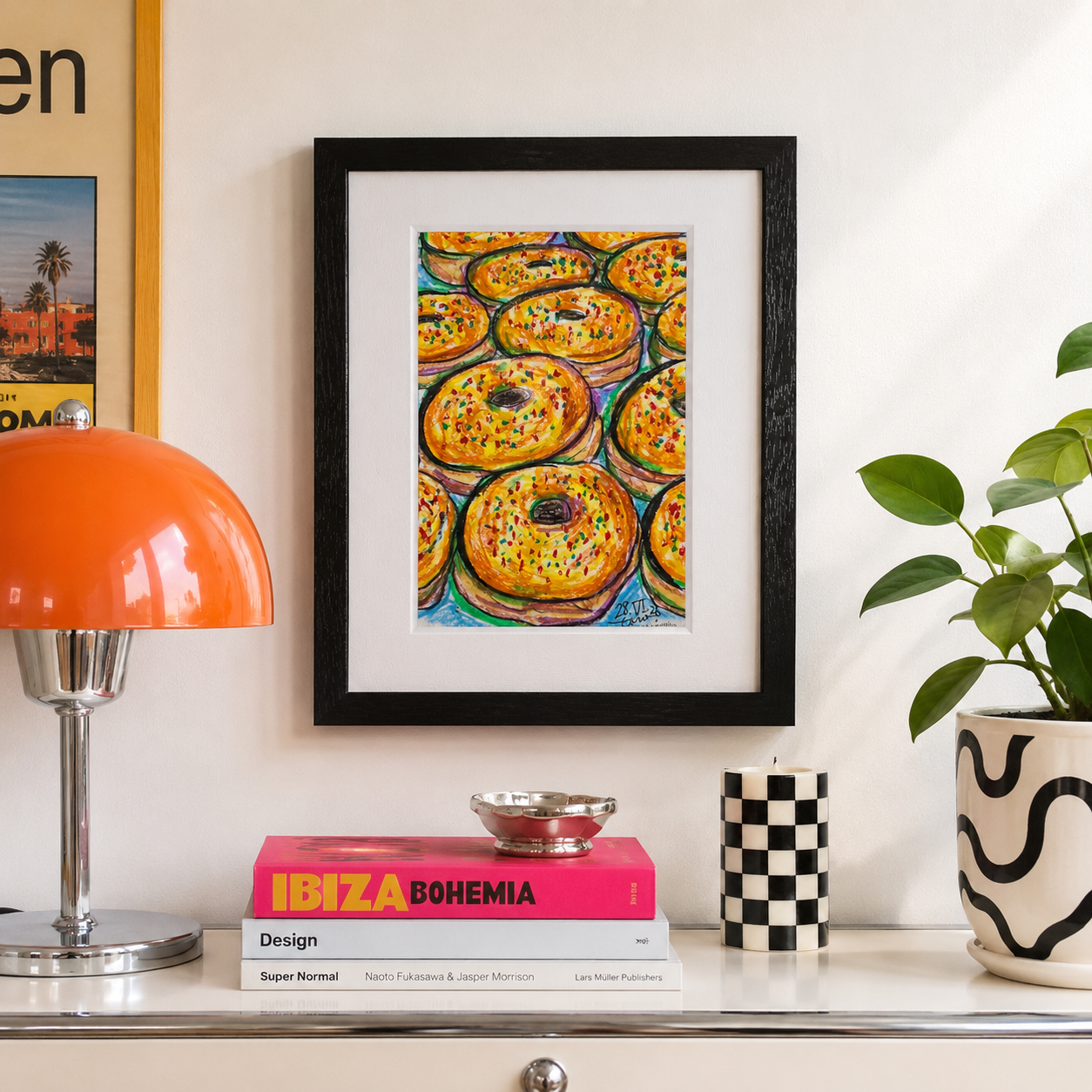 Drawing Oil Pastel on Paper "Infinity Donut (YR)"  Framed