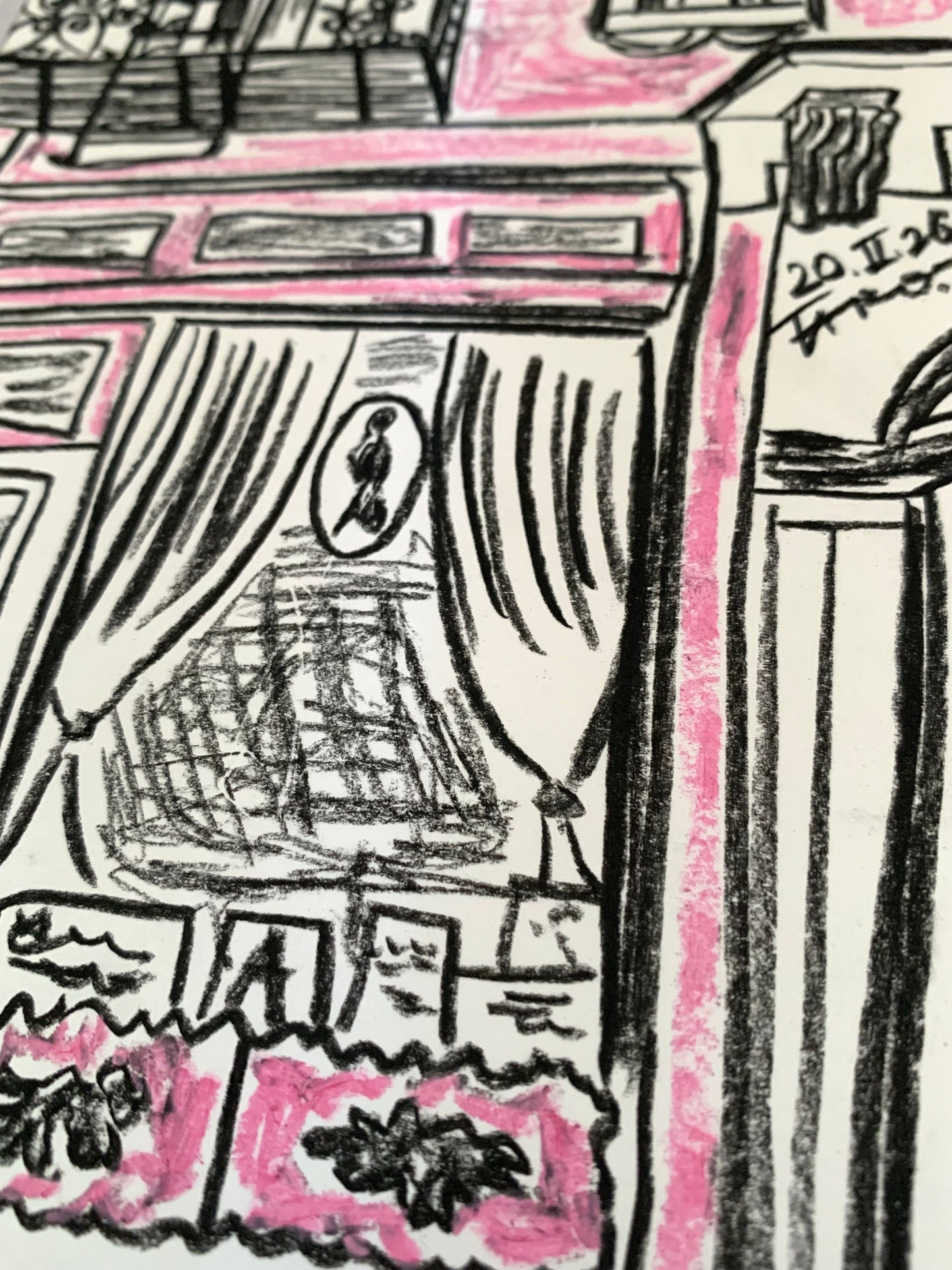 Drawing Artwork "NYC Street Snap" Pencil and Oil Pastel