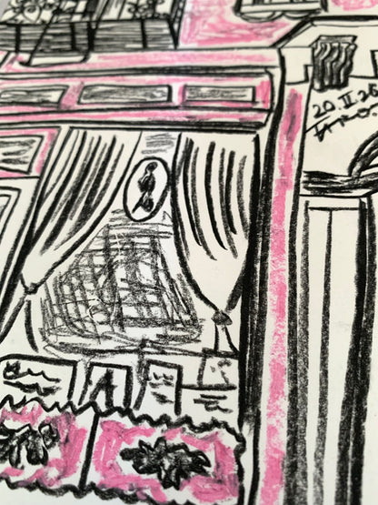 Drawing Artwork "NYC Street Snap" Pencil and Oil Pastel