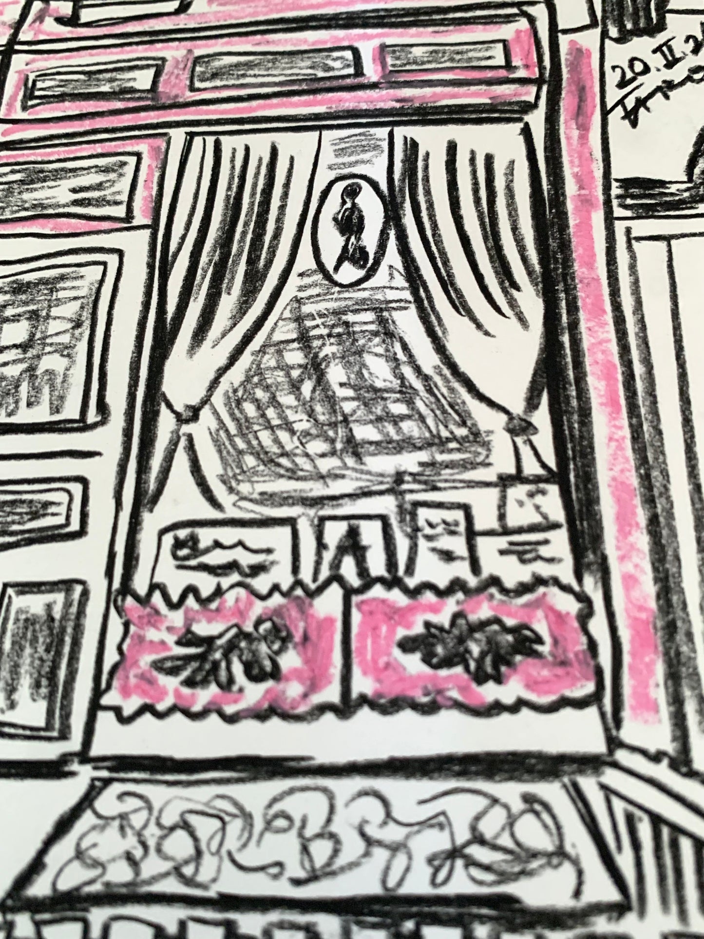 Drawing Artwork "NYC Street Snap" Pencil and Oil Pastel