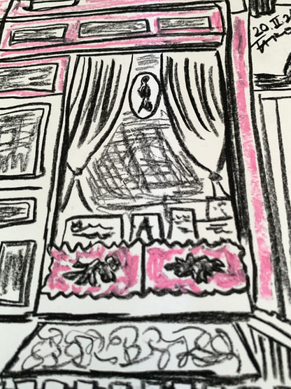 Drawing Artwork "NYC Street Snap" Pencil and Oil Pastel