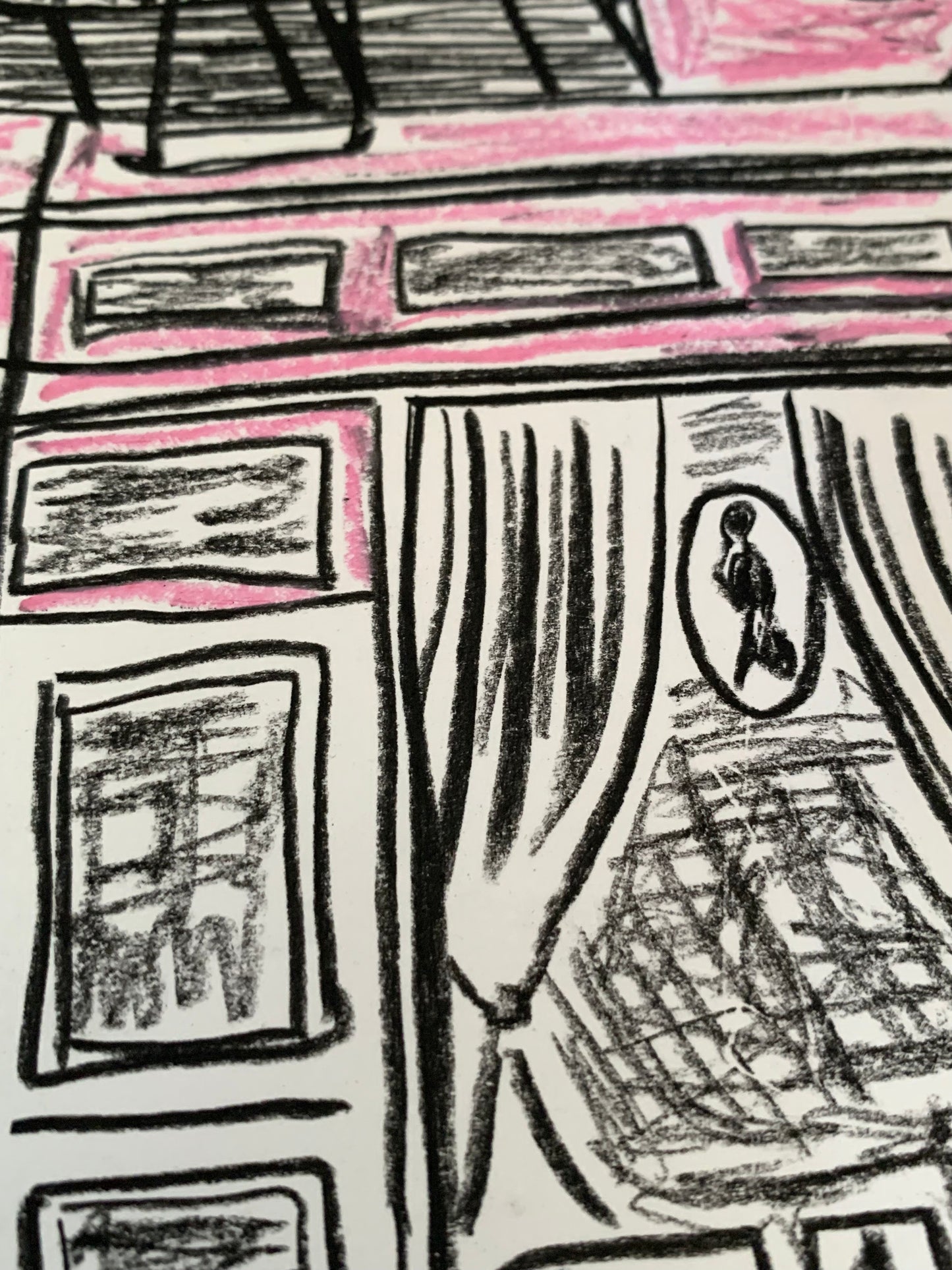 Drawing Artwork "NYC Street Snap" Pencil and Oil Pastel