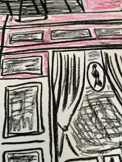 Drawing Artwork "NYC Street Snap" Pencil and Oil Pastel