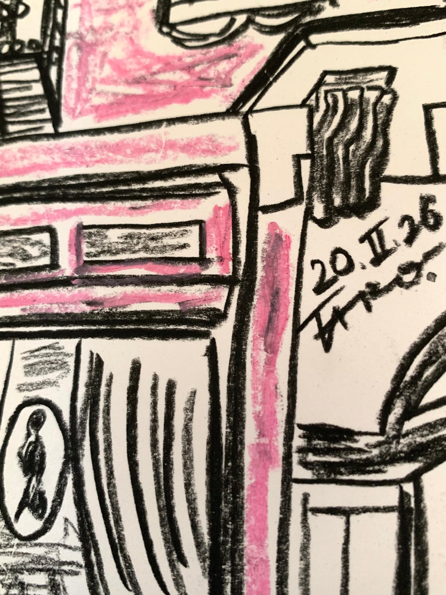 Drawing Artwork "NYC Street Snap" Pencil and Oil Pastel