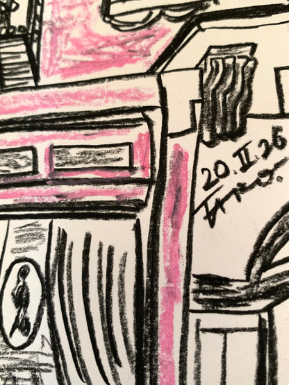 Drawing Artwork "NYC Street Snap" Pencil and Oil Pastel