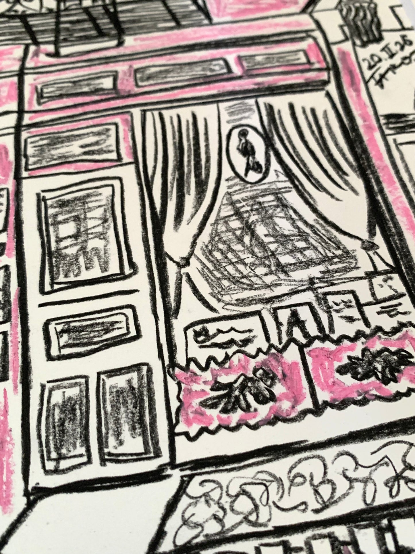 Drawing Artwork "NYC Street Snap" Pencil and Oil Pastel