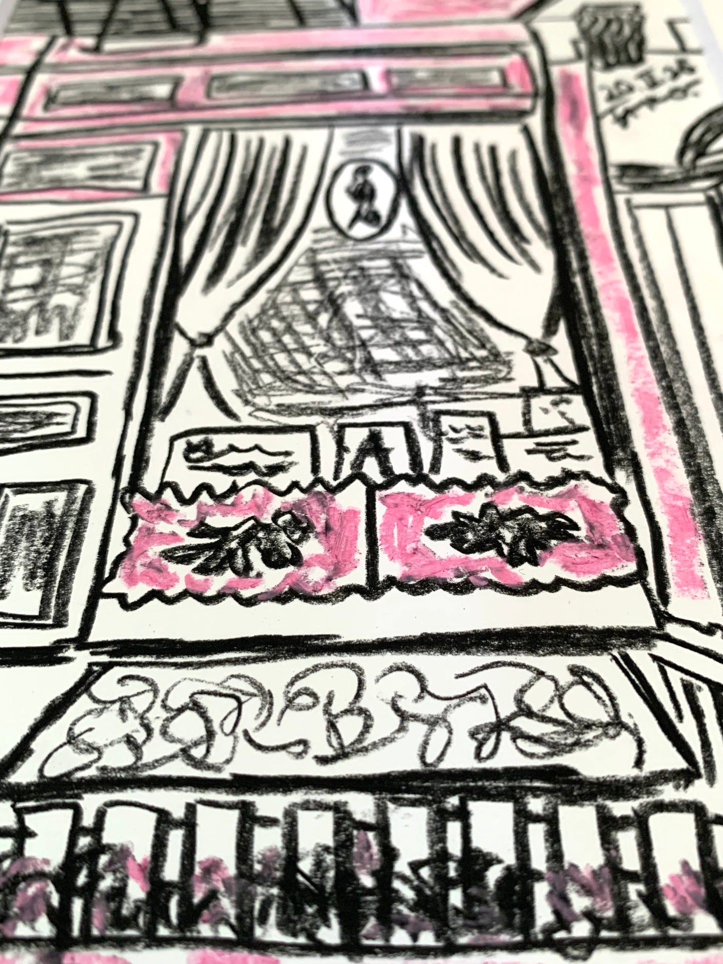 Drawing Artwork "NYC Street Snap" Pencil and Oil Pastel