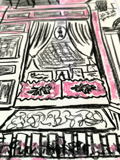Drawing Artwork "NYC Street Snap" Pencil and Oil Pastel