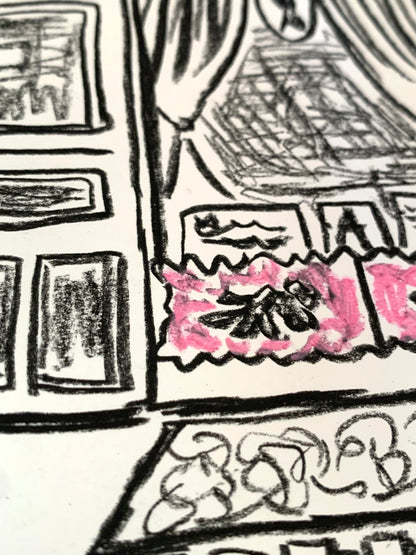 Drawing Artwork "NYC Street Snap" Pencil and Oil Pastel