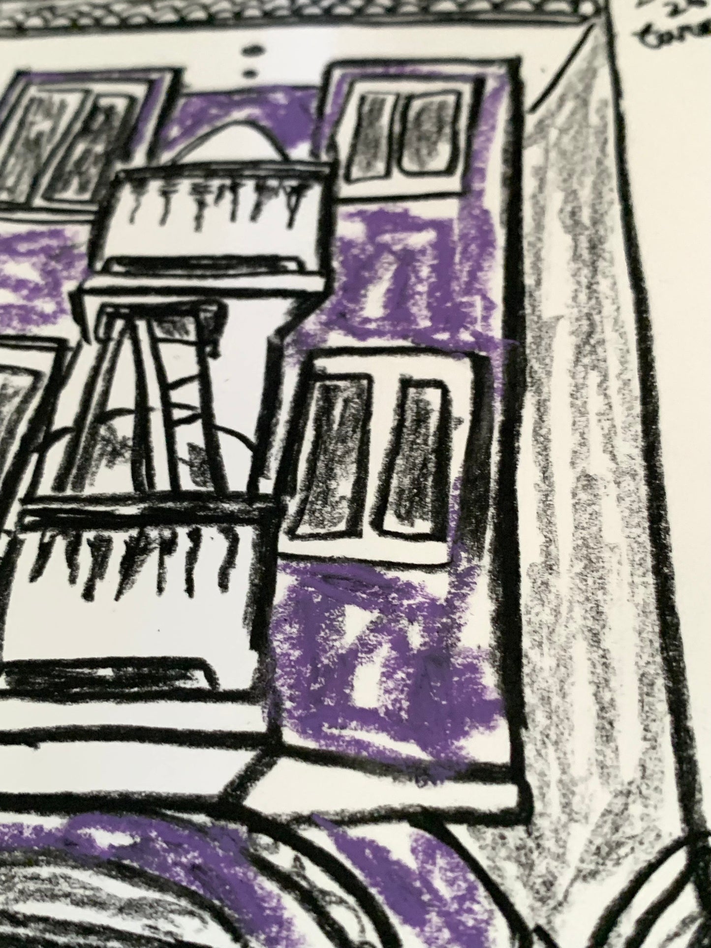Drawing Artwork "Purple Street Snap" Pencil and Oil Pastel