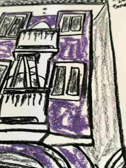 Drawing Artwork "Purple Street Snap" Pencil and Oil Pastel