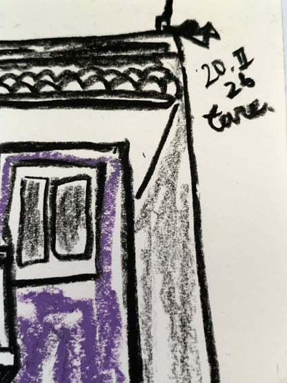 Drawing Artwork "Purple Street Snap" Pencil and Oil Pastel