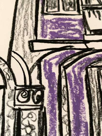 Drawing Artwork "Purple Street Snap" Pencil and Oil Pastel