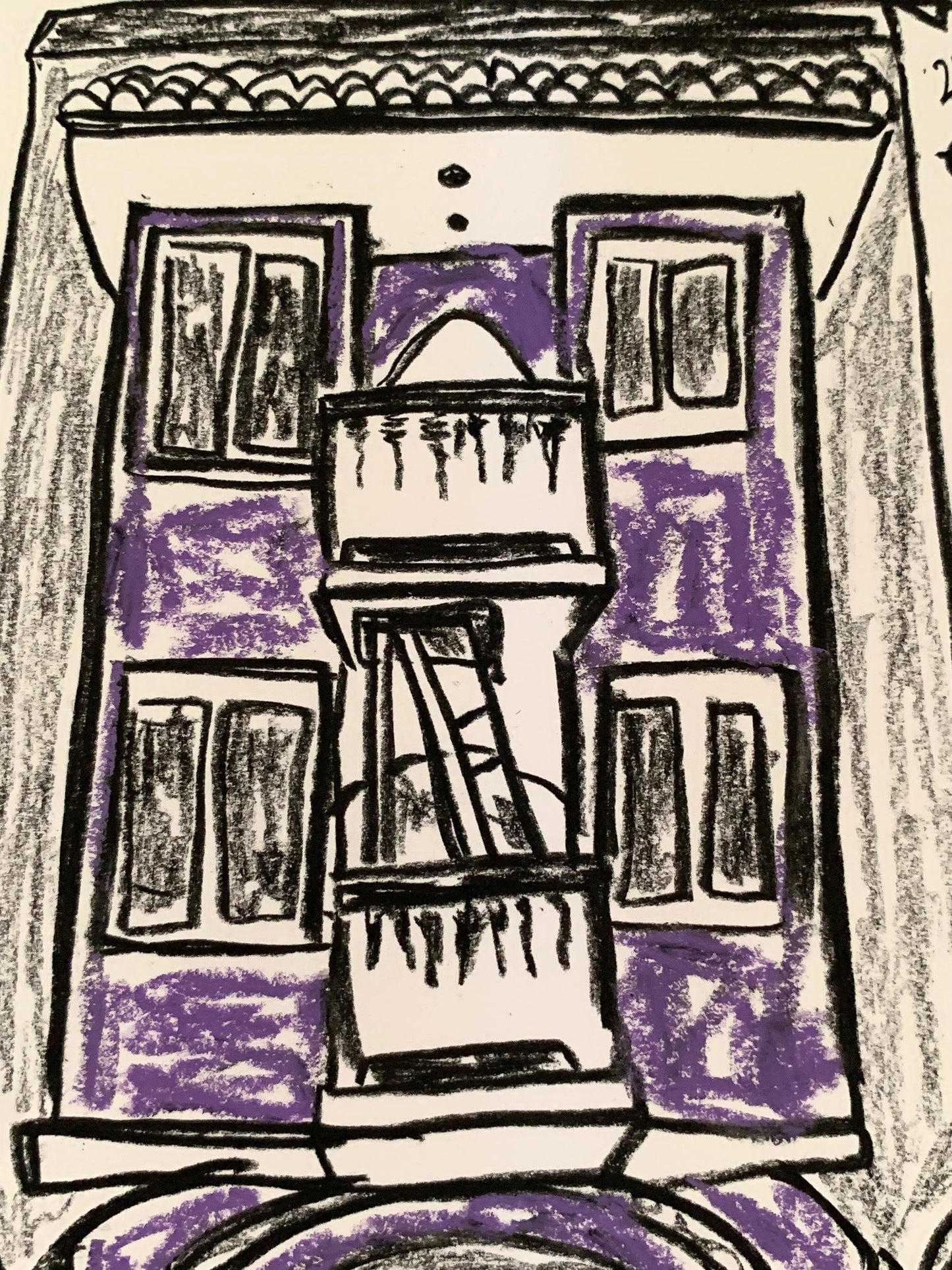 Drawing Artwork "Purple Street Snap" Pencil and Oil Pastel