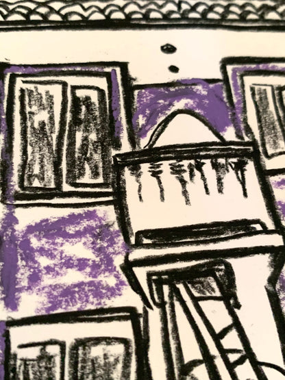 Drawing Artwork "Purple Street Snap" Pencil and Oil Pastel