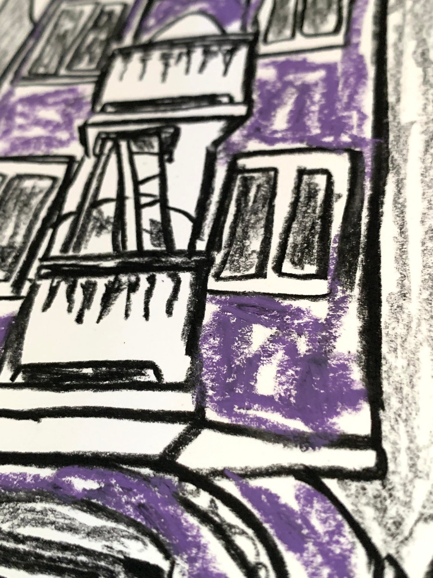 Drawing Artwork "Purple Street Snap" Pencil and Oil Pastel
