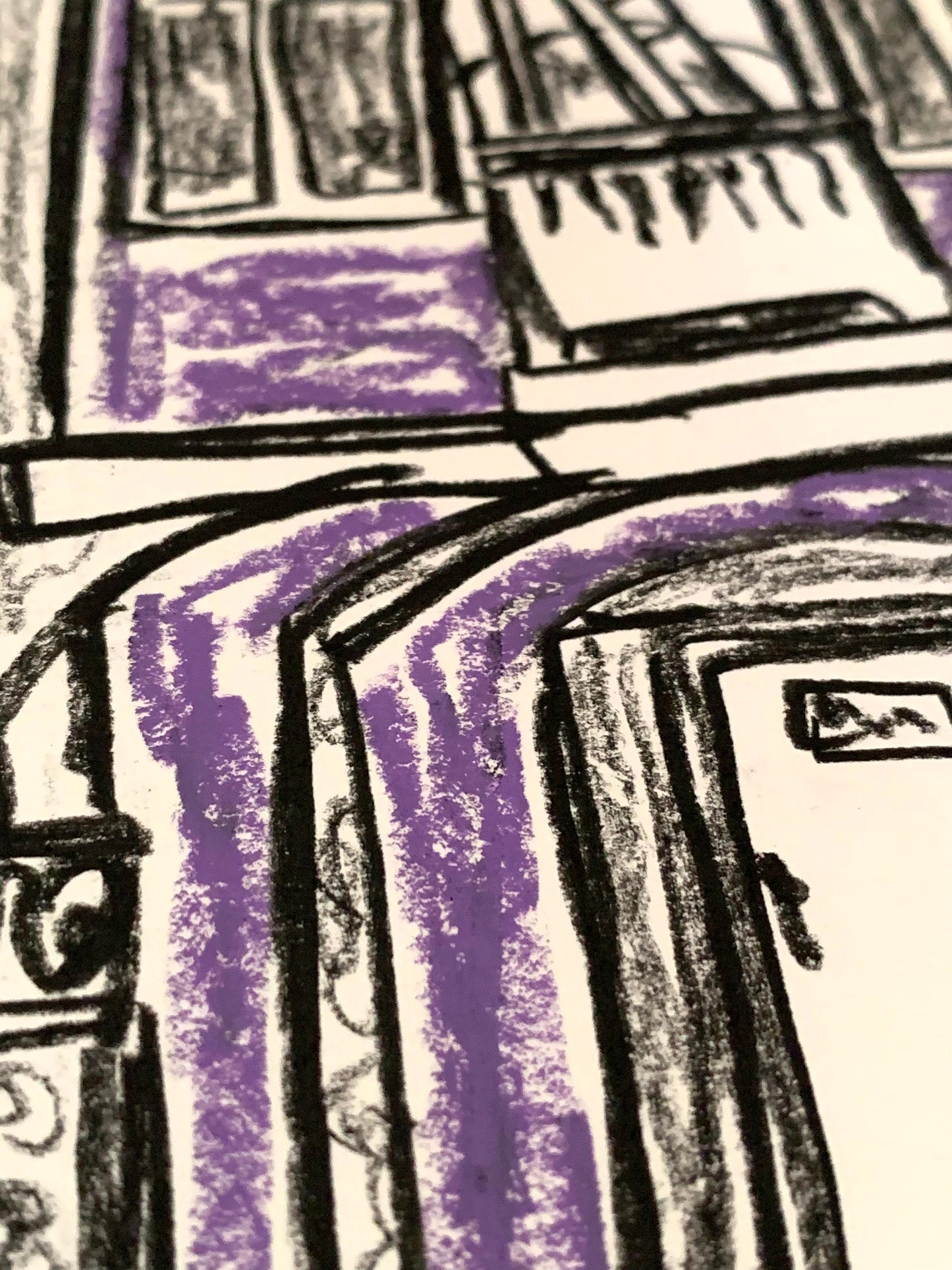 Drawing Artwork "Purple Street Snap" Pencil and Oil Pastel