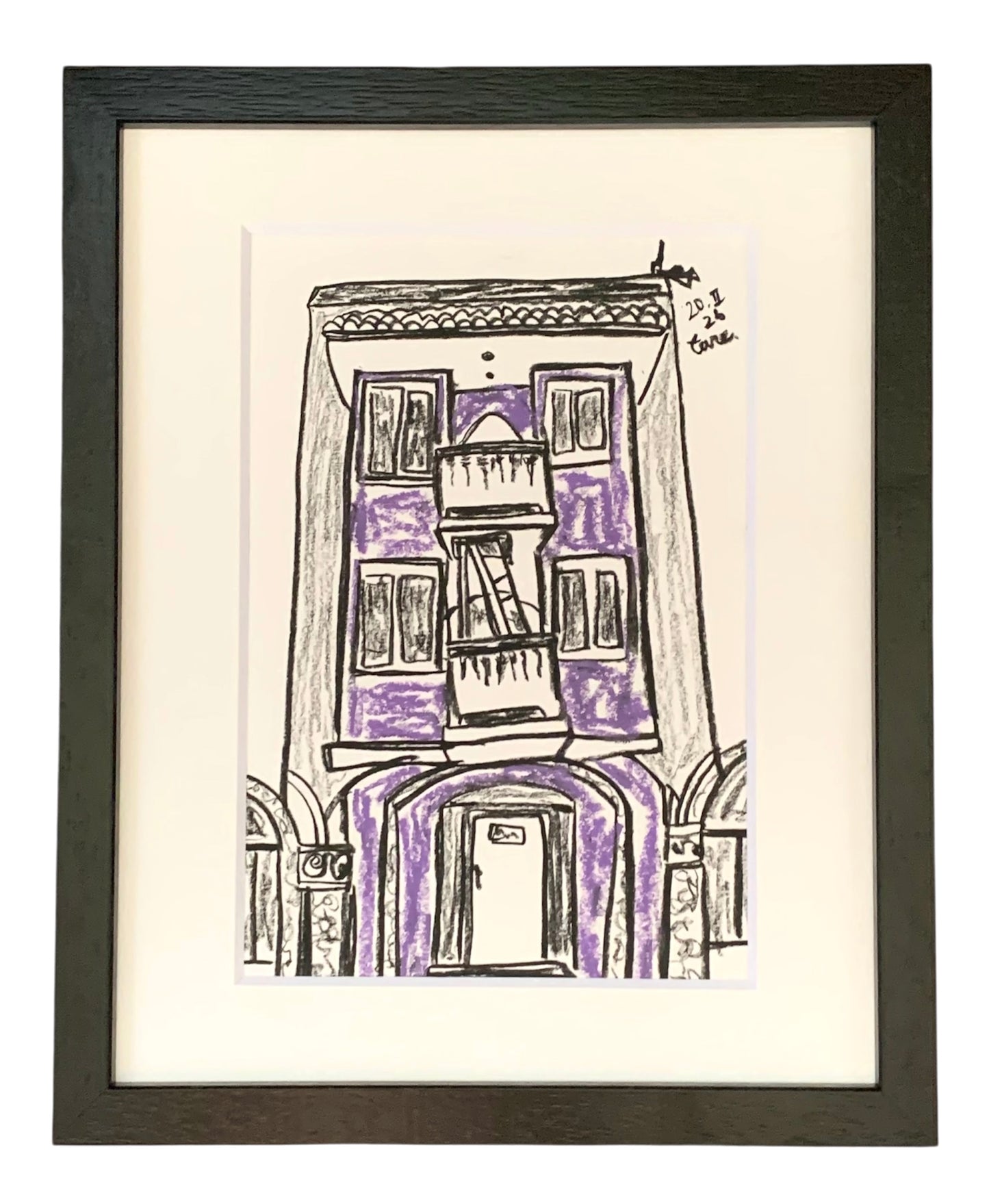 Drawing Artwork "Purple Street Snap" Pencil and Oil Pastel