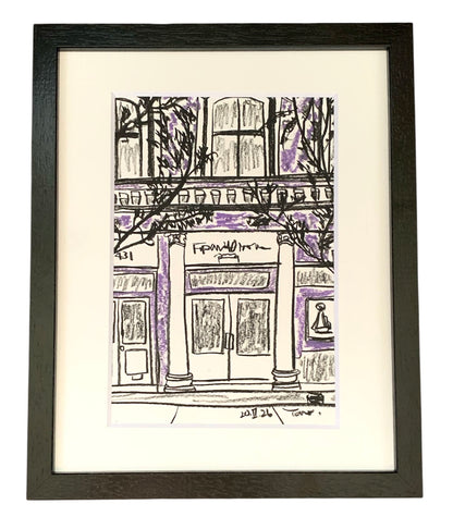 Drawing Artwork "Soho Purple Street" Pencil and Oil Pastel