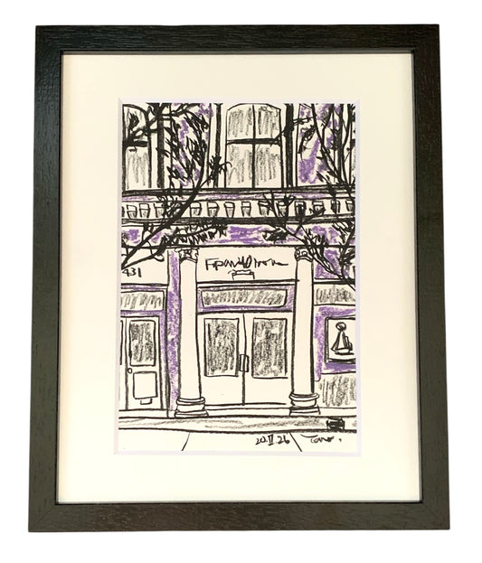 Drawing Artwork "Soho Purple Street" Pencil and Oil Pastel