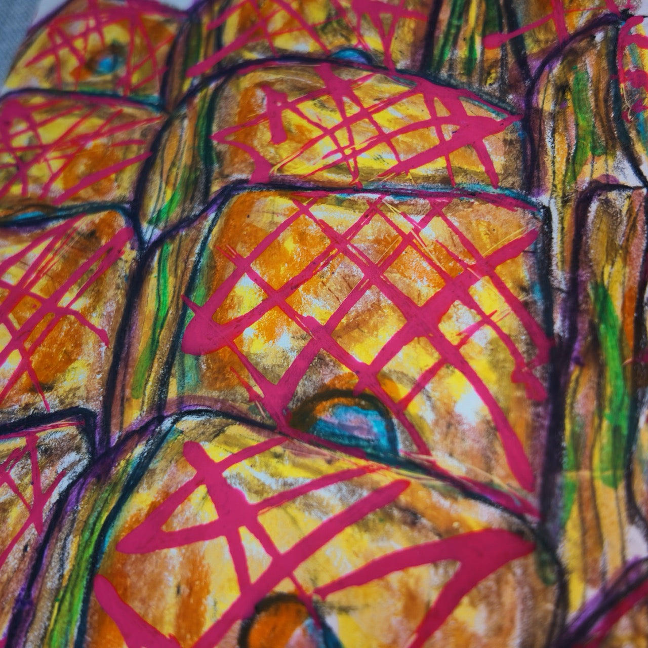 Drawing Oil Pastel, Acrylic on Paper "Crondy Pink"