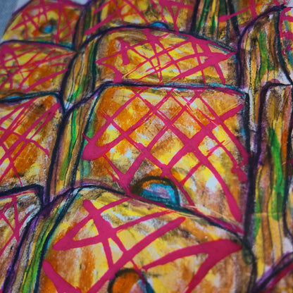 Drawing Oil Pastel, Acrylic on Paper "Crondy Pink"