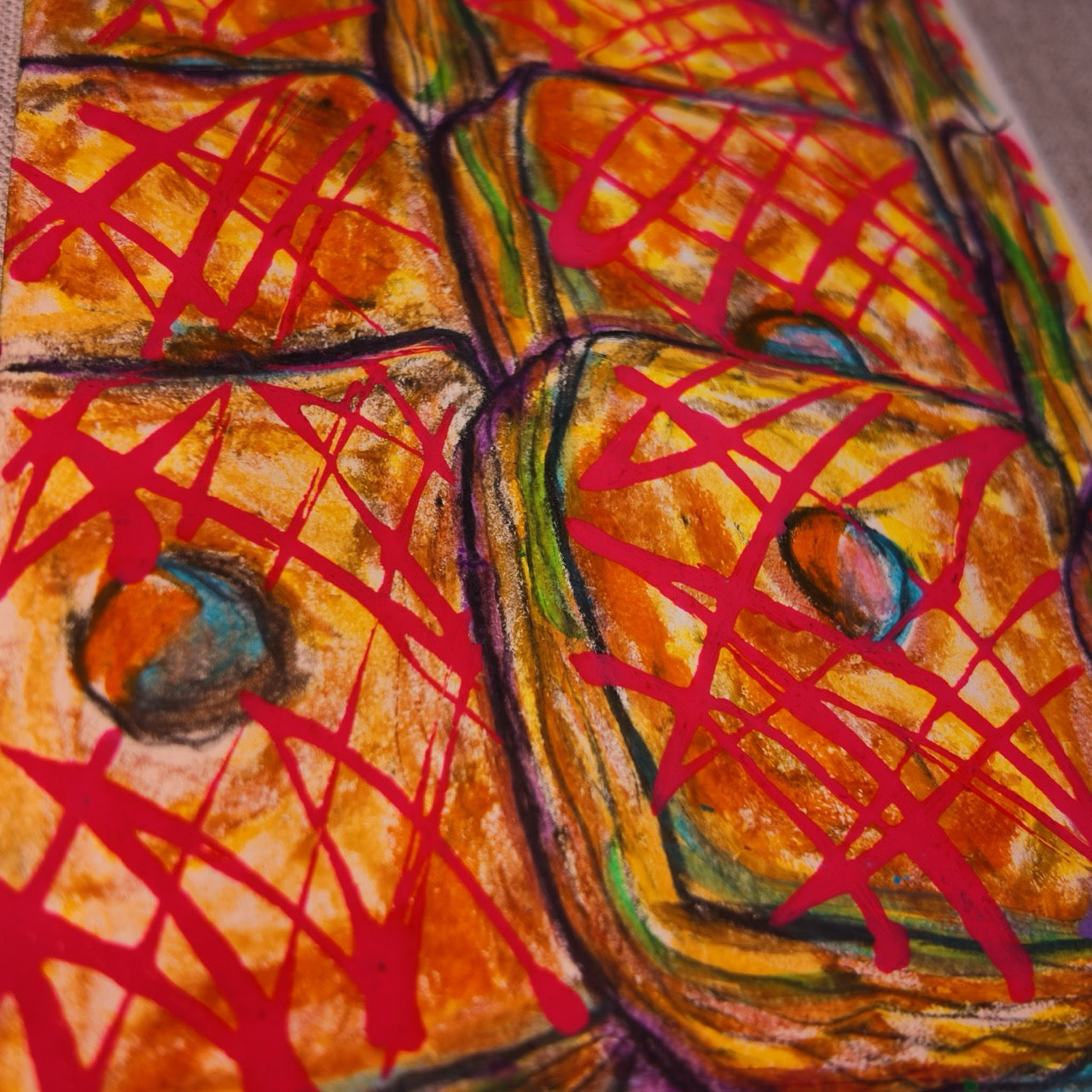 Drawing Oil Pastel, Acrylic on Paper "Crondy Pink"