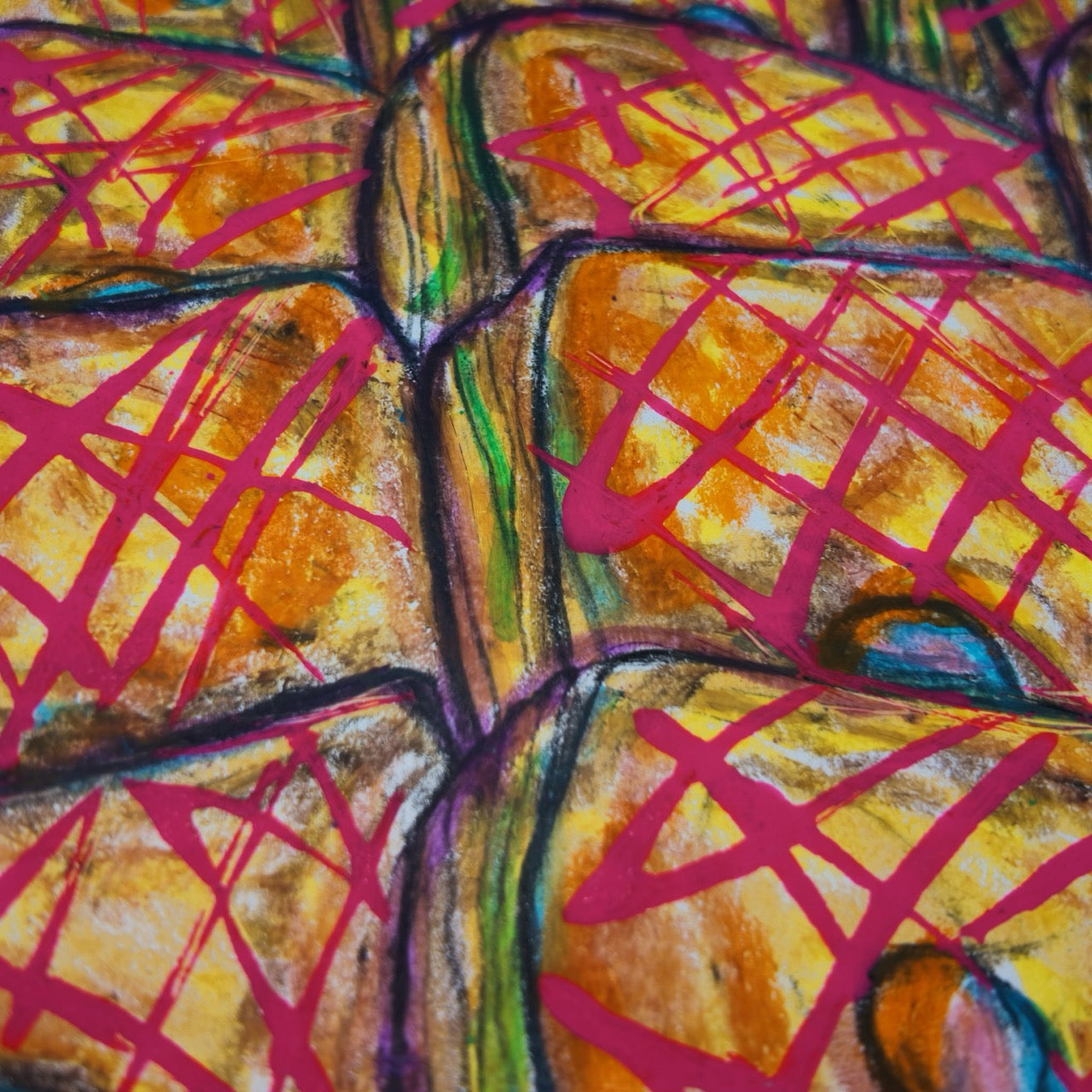 Drawing Oil Pastel, Acrylic on Paper "Crondy Pink"