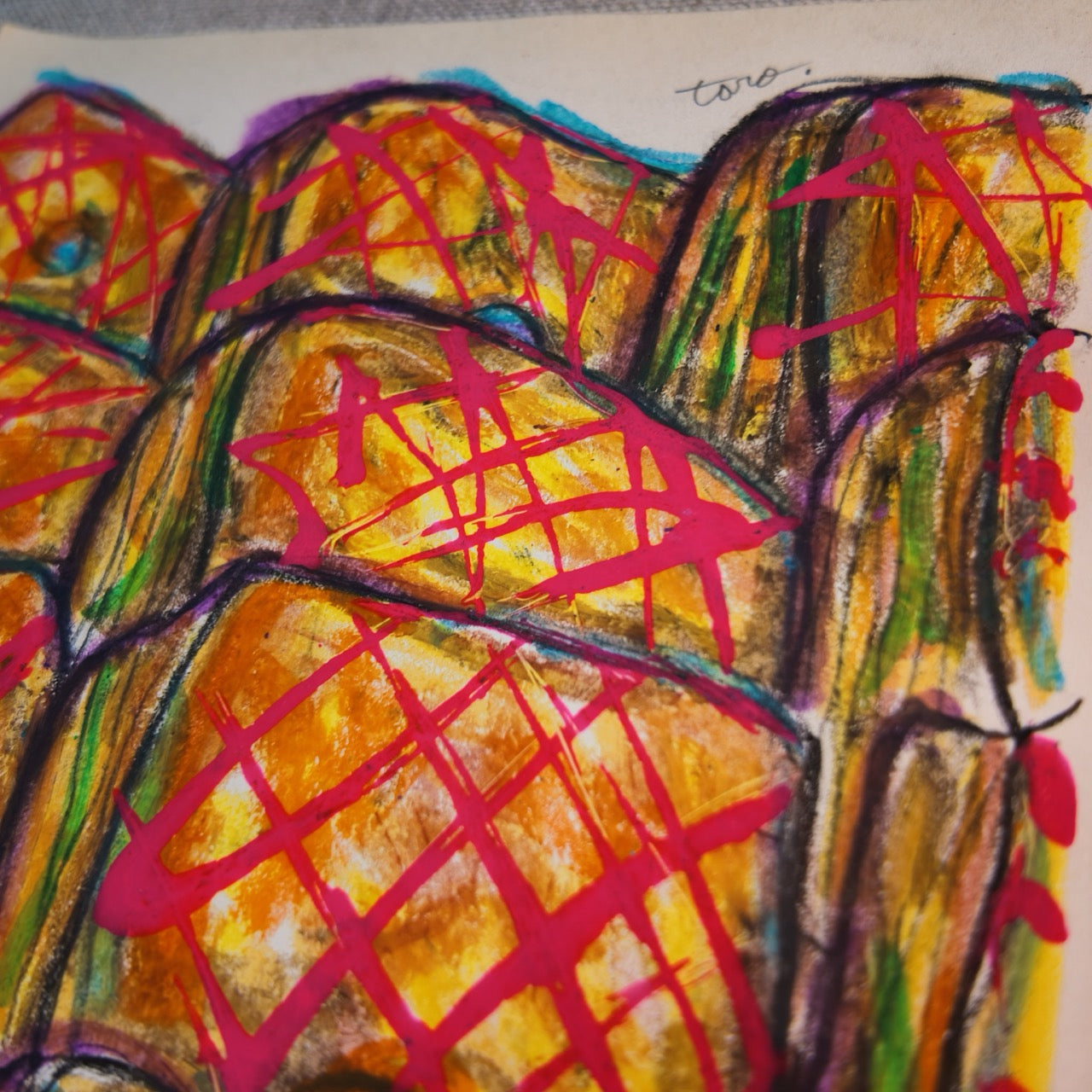 Drawing Oil Pastel, Acrylic on Paper "Crondy Pink"