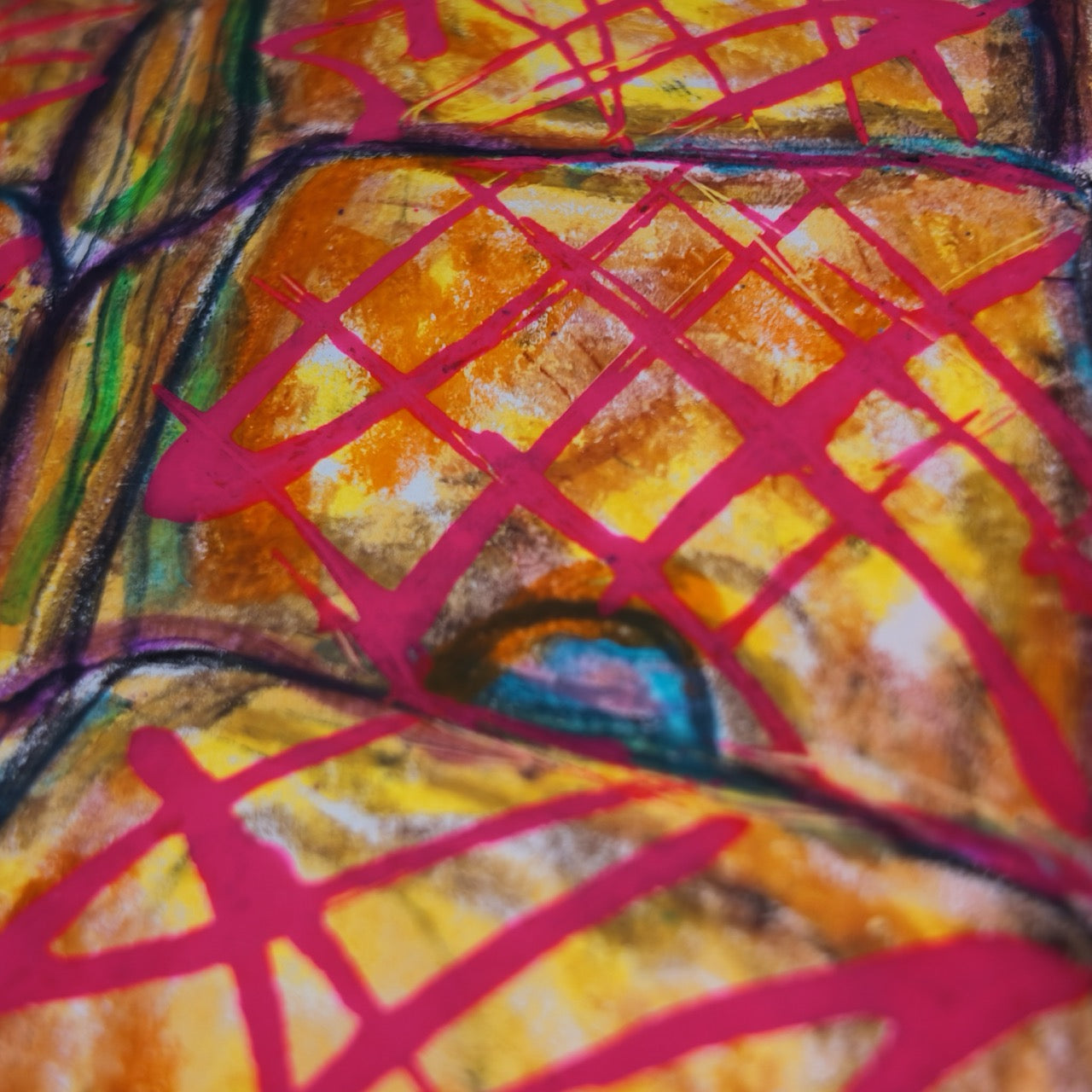 Drawing Oil Pastel, Acrylic on Paper "Crondy Pink"