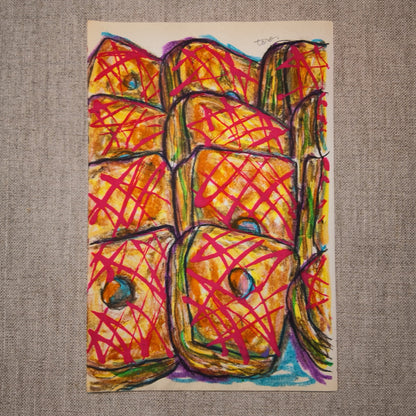 Drawing Oil Pastel, Acrylic on Paper "Crondy Pink"
