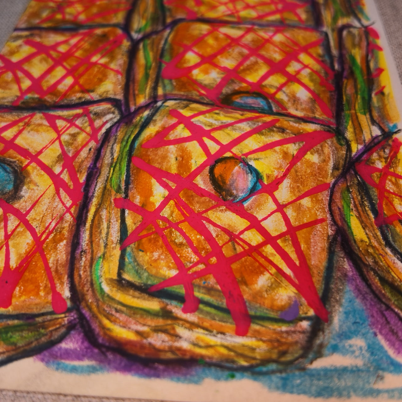 Drawing Oil Pastel, Acrylic on Paper "Crondy Pink"