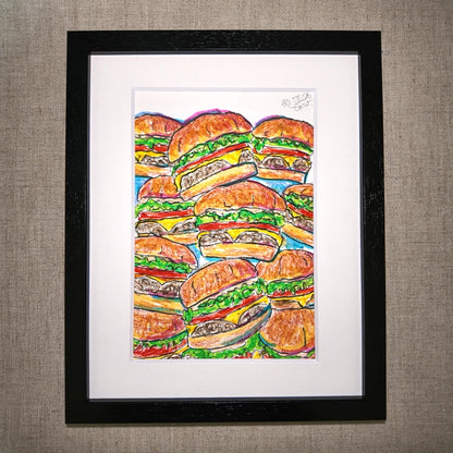 Drawing Oil Pastel on Paper "Infinity Burger (BM)"  Framed