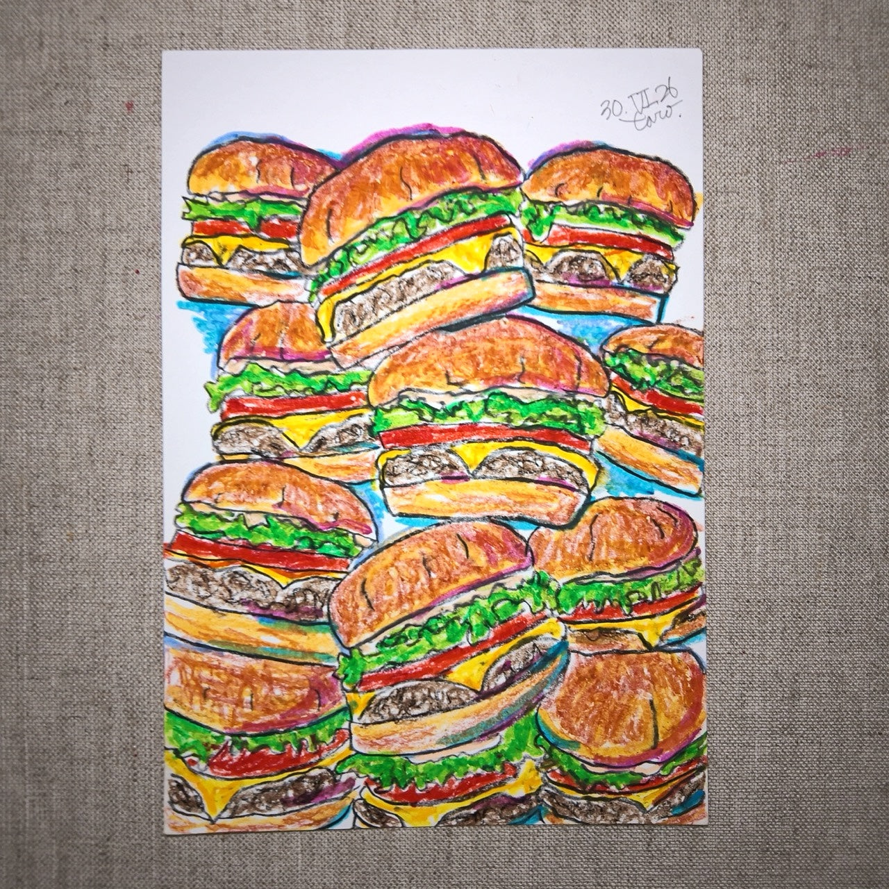Drawing Oil Pastel on Paper "Infinity Burger (BM)"  Framed