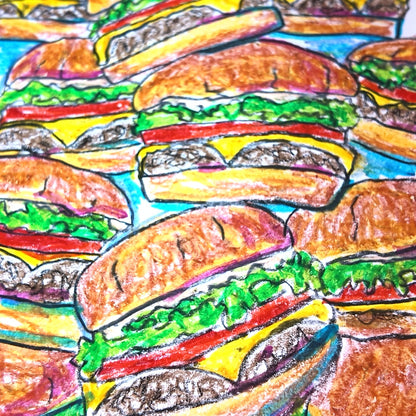 Drawing Oil Pastel on Paper "Infinity Burger (BM)"  Framed