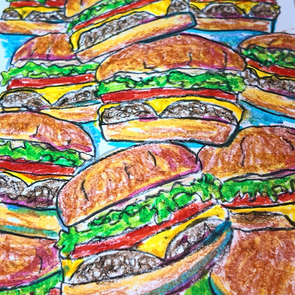Drawing Oil Pastel on Paper "Infinity Burger (BM)"  Framed