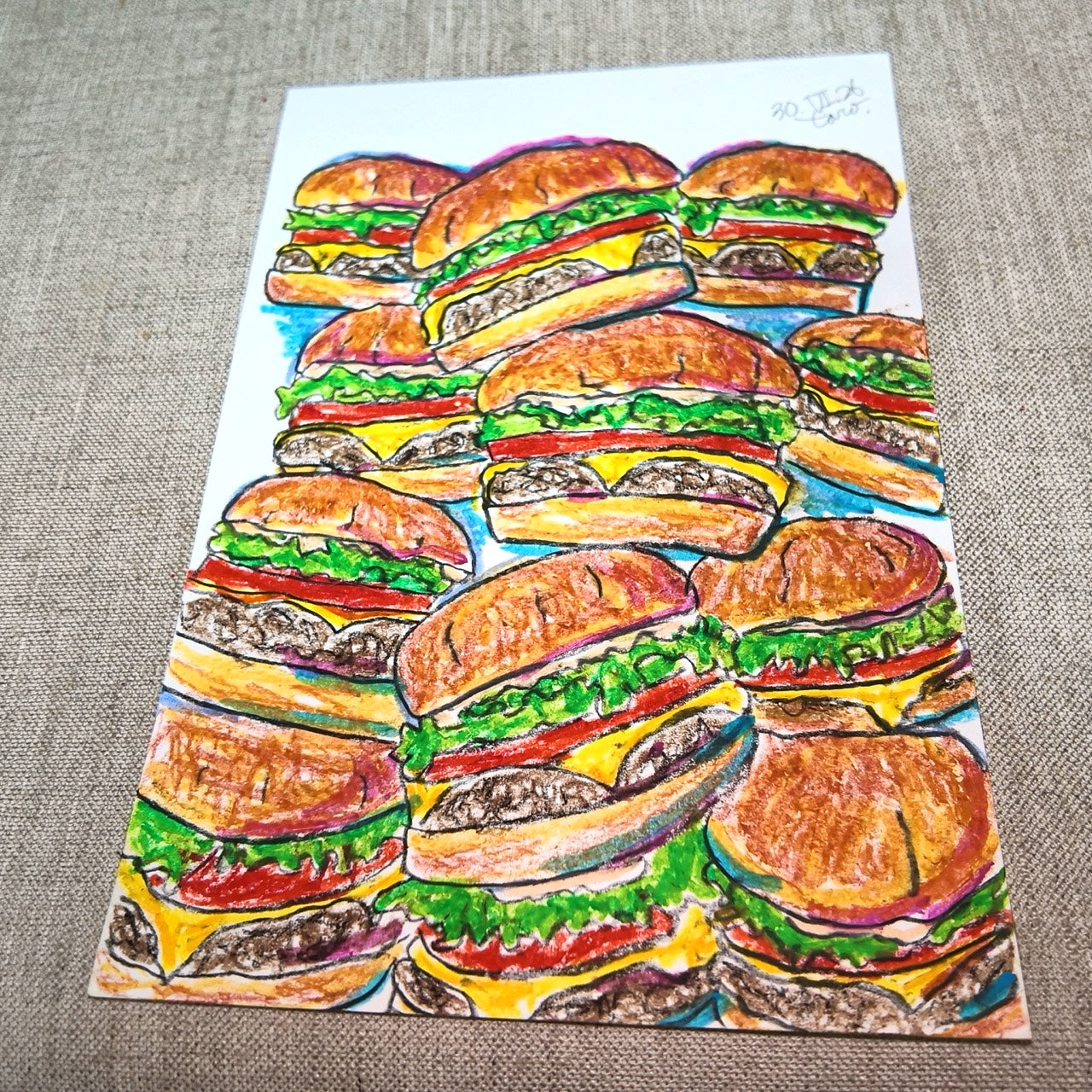 Drawing Oil Pastel on Paper "Infinity Burger (BM)"  Framed