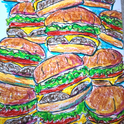 Drawing Oil Pastel on Paper "Infinity Burger (BM)"  Framed