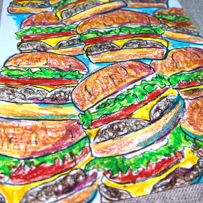 Drawing Oil Pastel on Paper "Infinity Burger (BM)"  Framed