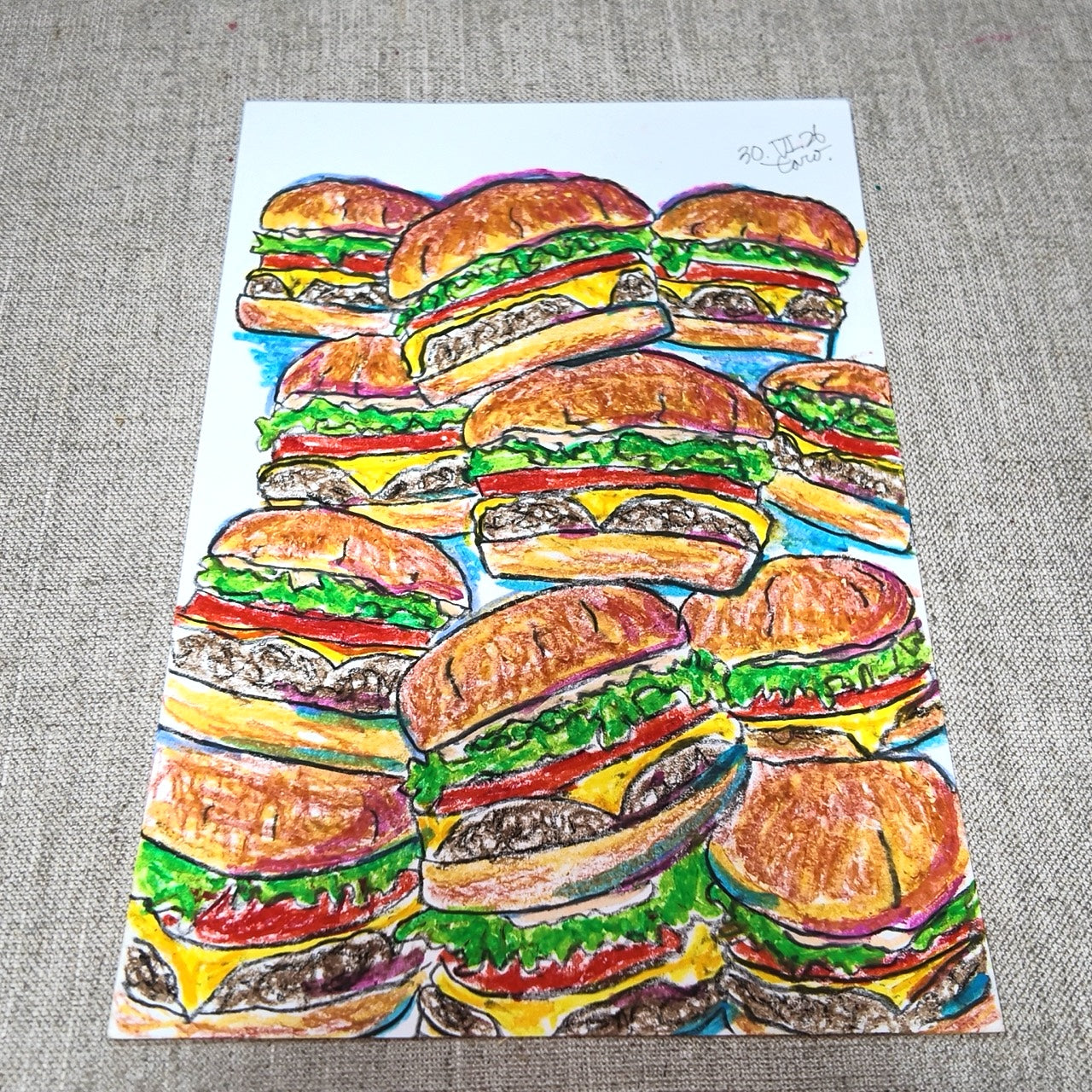 Drawing Oil Pastel on Paper "Infinity Burger (BM)"  Framed