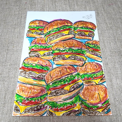 Drawing Oil Pastel on Paper "Infinity Burger (BM)"  Framed