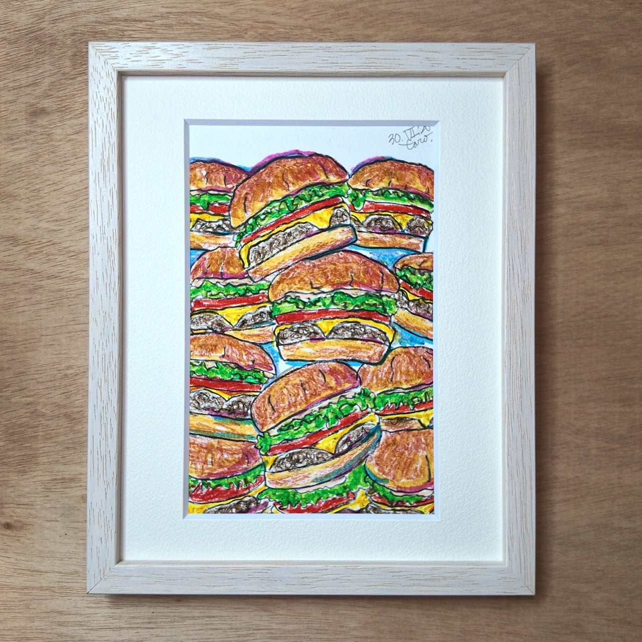 Drawing Oil Pastel on Paper "Infinity Burger (BM)"  Framed