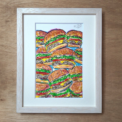 Drawing Oil Pastel on Paper "Infinity Burger (BM)"  Framed