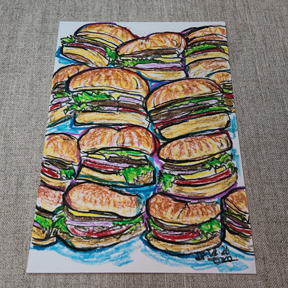 Drawing Oil Pastel on Paper "Infinity Burger"  Framed