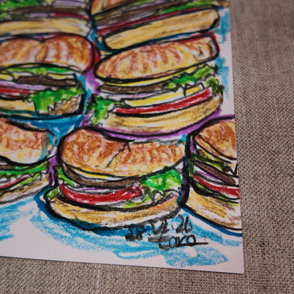Drawing Oil Pastel on Paper "Infinity Burger"  Framed