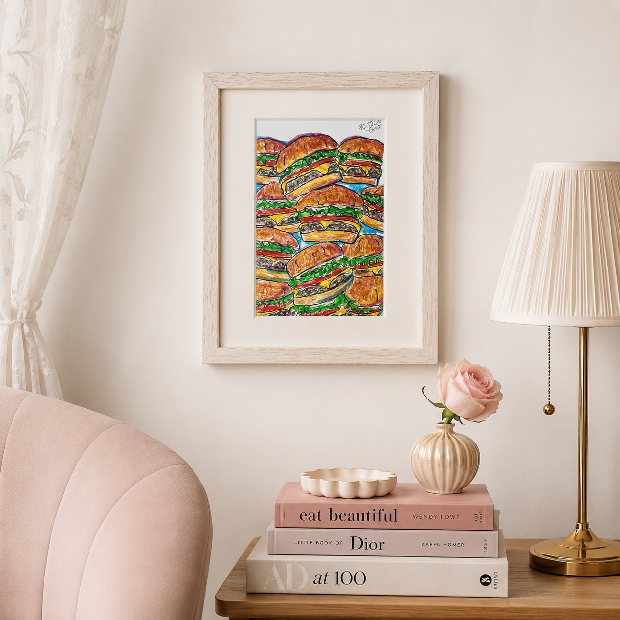 Drawing Oil Pastel on Paper "Infinity Burger (BM)"  Framed