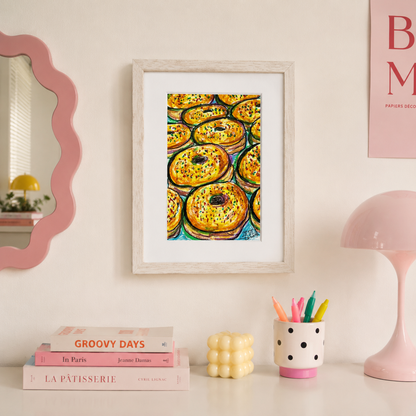 Drawing Oil Pastel on Paper "Infinity Donut (YR)"  Framed
