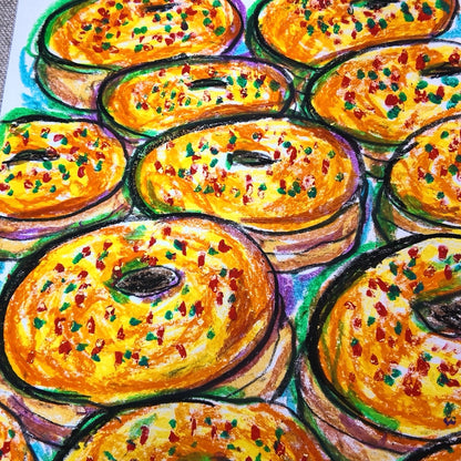 Drawing Oil Pastel on Paper "Infinity Donut (YR)"  Framed