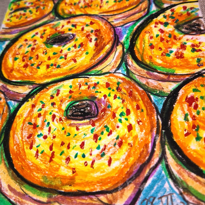Drawing Oil Pastel on Paper "Infinity Donut (YR)"  Framed