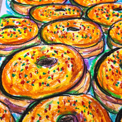 Drawing Oil Pastel on Paper "Infinity Donut (YR)"  Framed